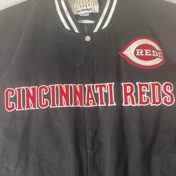 Vintage JH Design Cincinnati Reds  MLB Heavy Cotton Twill Jacket 3XL EUC BLACK - Picture 3 of 16